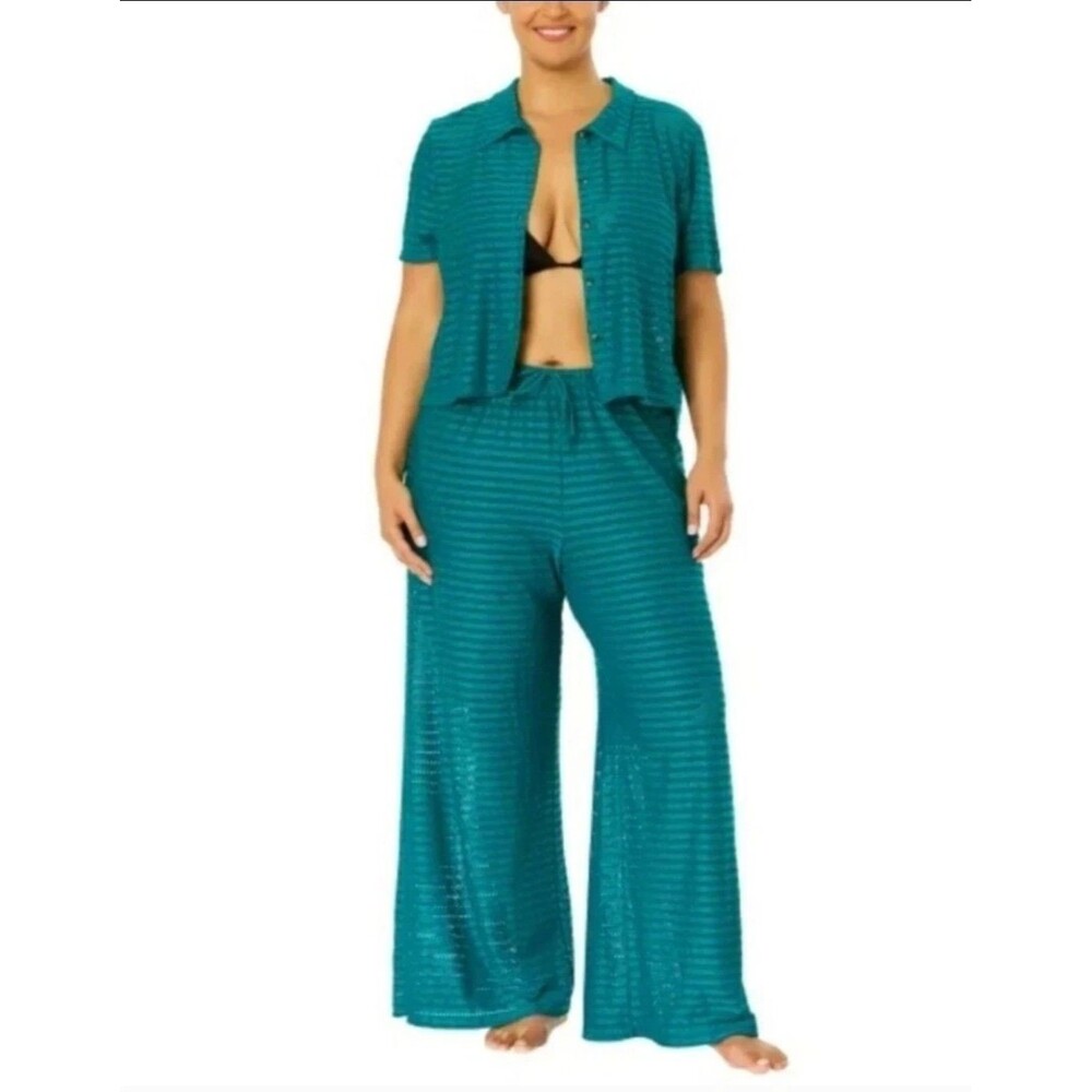 Hurley 2-Piece Cover-Up Set Women's  Size XXL Green Crochet Swim NWT B4